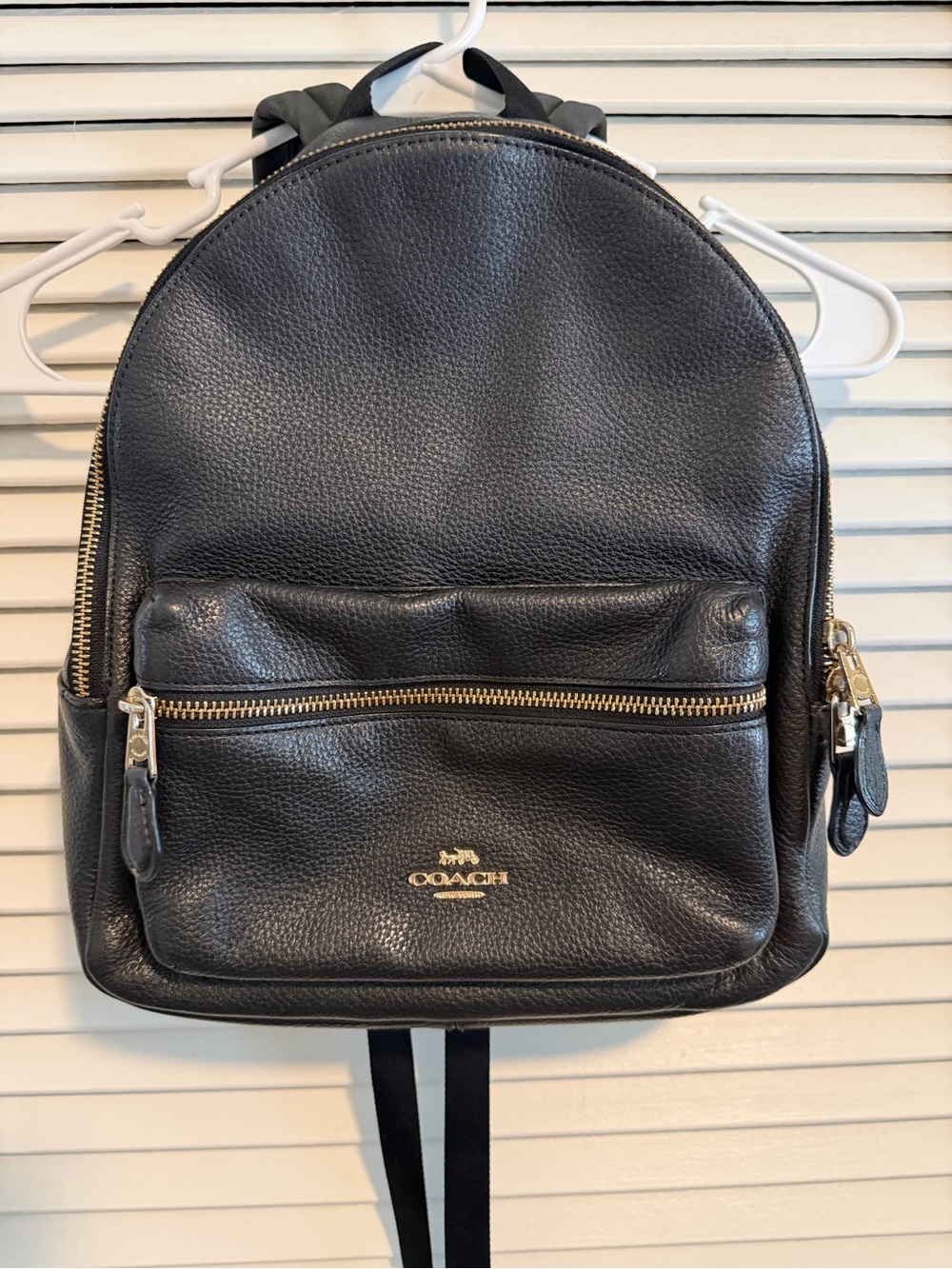 Coach Black Pebbled Leather Mini Backpack with Gold Hardware Accent
